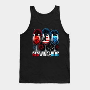 Patriotic Red White and Blue Wine Flag USA 4th July Tank Top